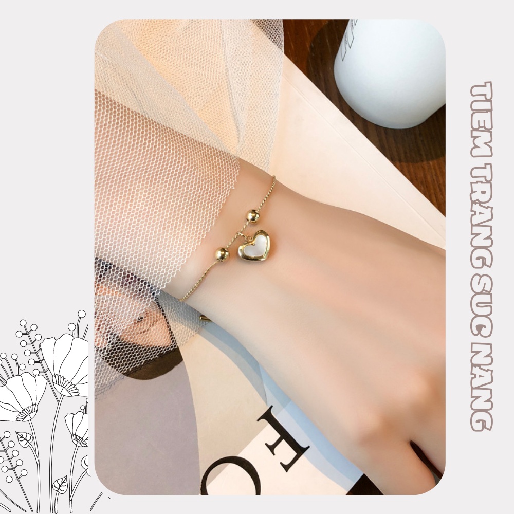 Vòng tay lắc tay nữ gold phối trái tim có thể điều chỉnh kích thước nang.jewelry