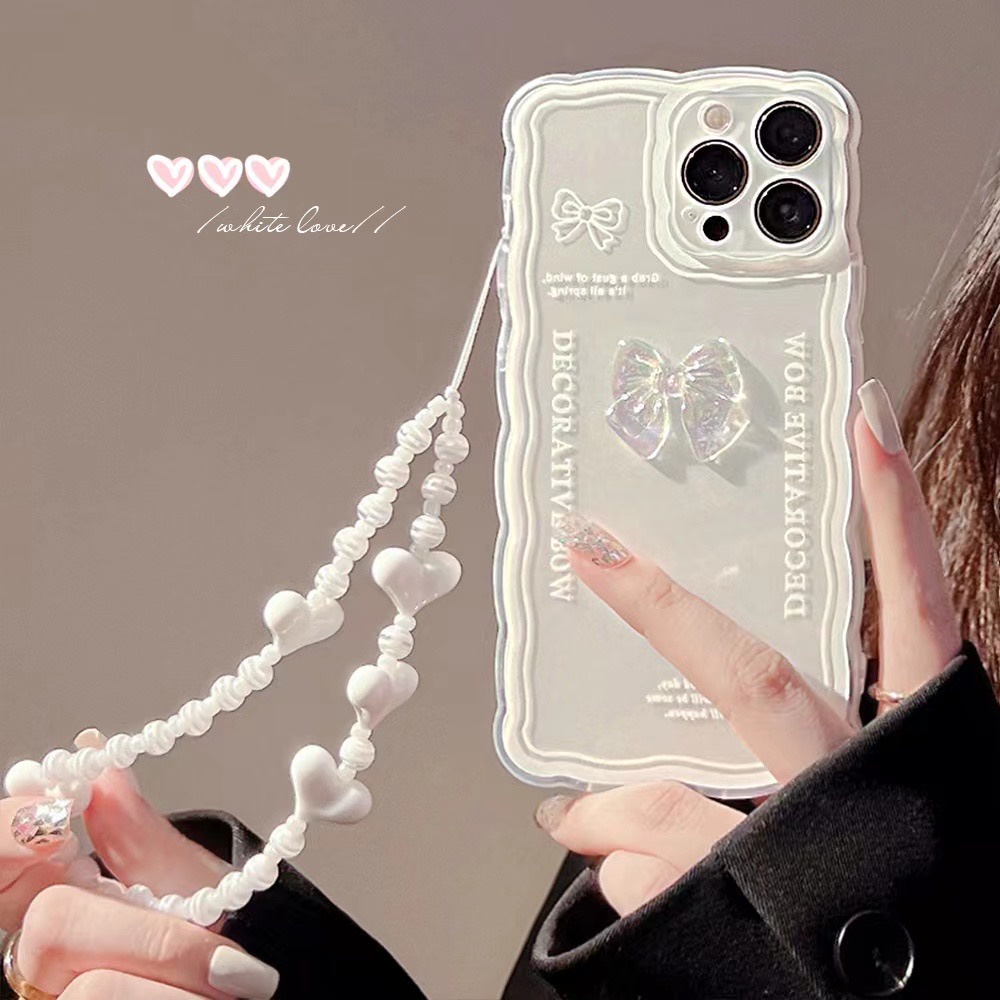 Ốp Điện Thoại tpu Mềm Có Dây Đeo Dạng Gợn Sóng Đính Nơ Cho Iphone 14proamx 12 pro max 11 pro max xs max xr x 13promax