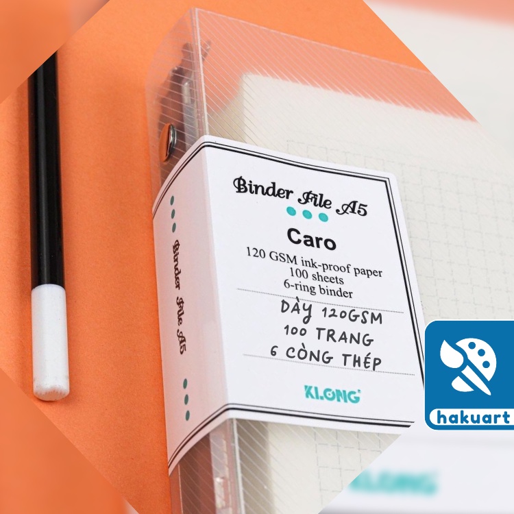 Sổ còng Caro Dot Grid bìa nhựa cứng A5 100 tờ - Bán lẻ ruột giấy thay - Văn phòng phẩm Haku
