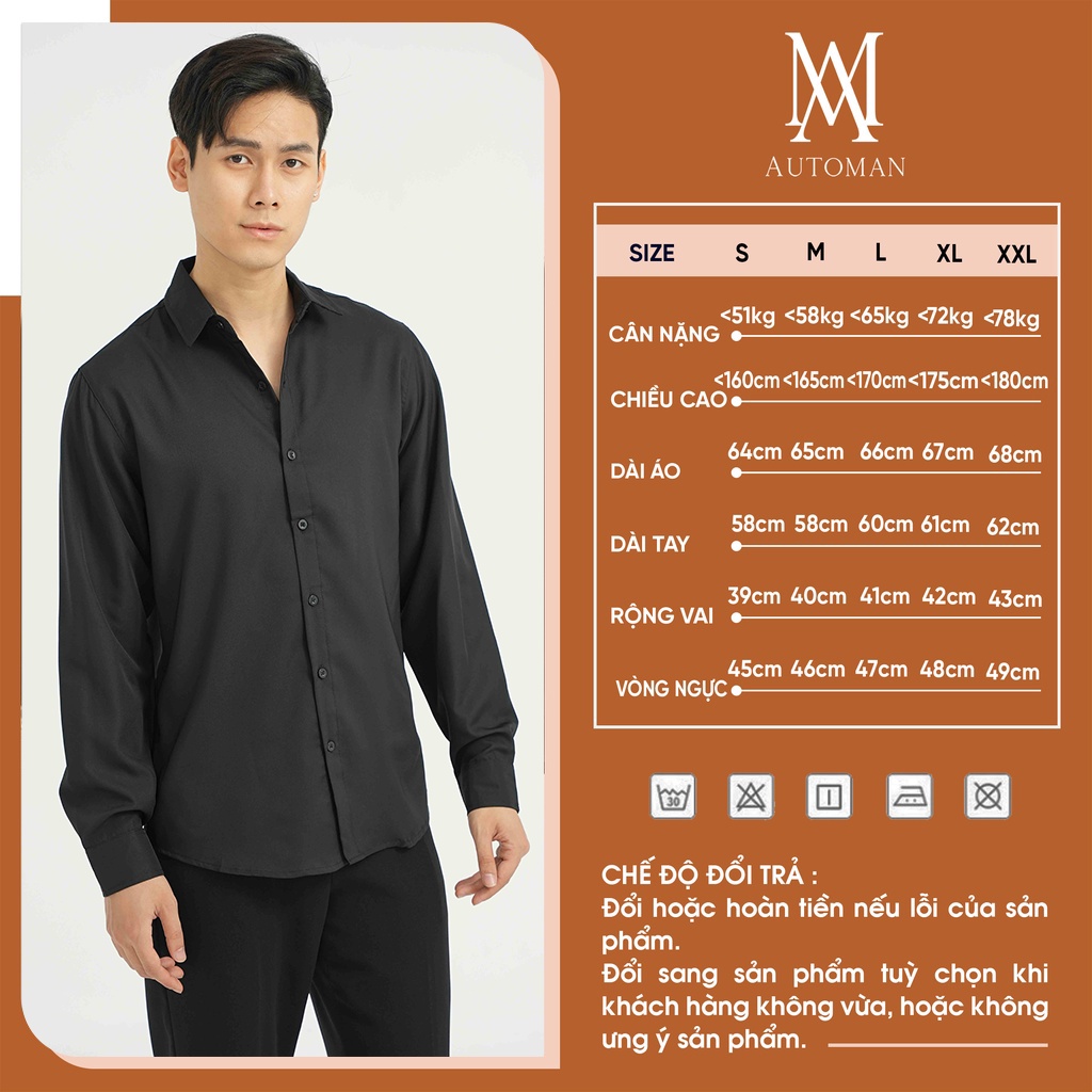 Áo sơ mi nam dài tay cổ bẻ dáng ôm Hàn Quốc vải lụa hàn cao cấp chống nhăn AUTOMAN A02