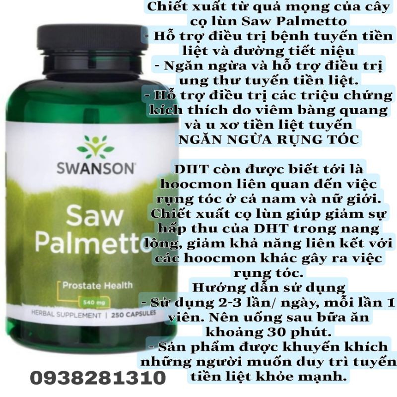 Hỗ Trợ tuyến tiền liệt saw palmetto 250v