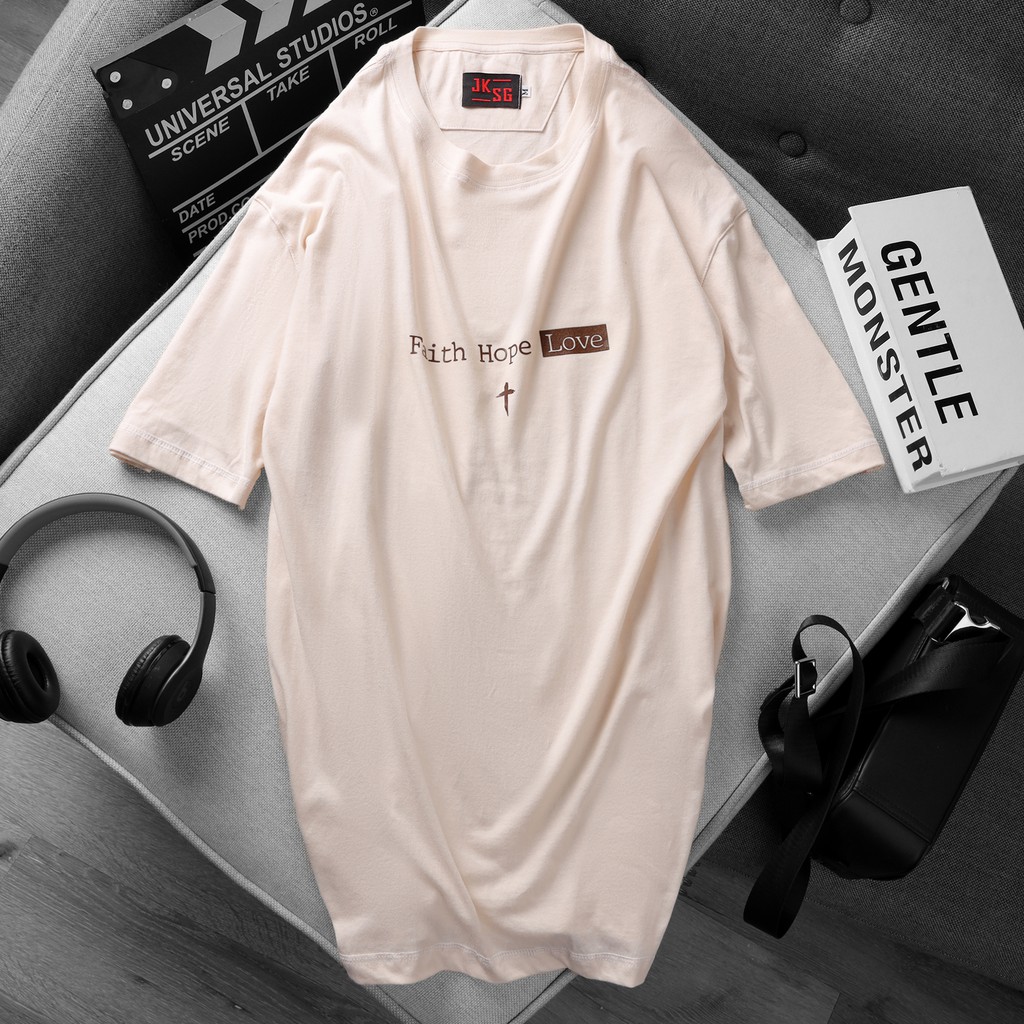 Áo Thun Cotton Ngắn Tay Unisex, Chất Vải Mỏng Nhẹ Co Giãn Tốt,Thoáng Mát, Hình In Ý Nghĩa Faith Hope Love