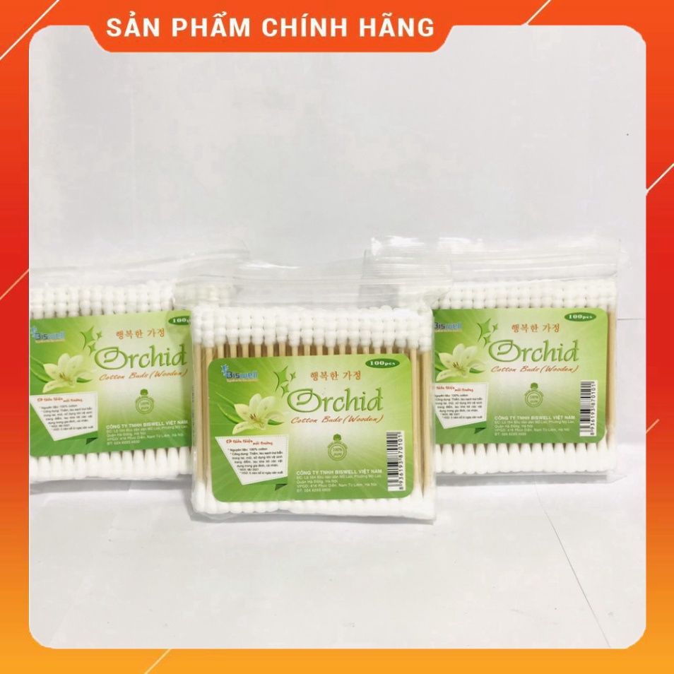 Tăm Bông Cán Gỗ Orchid Xuất Hàn 100 que