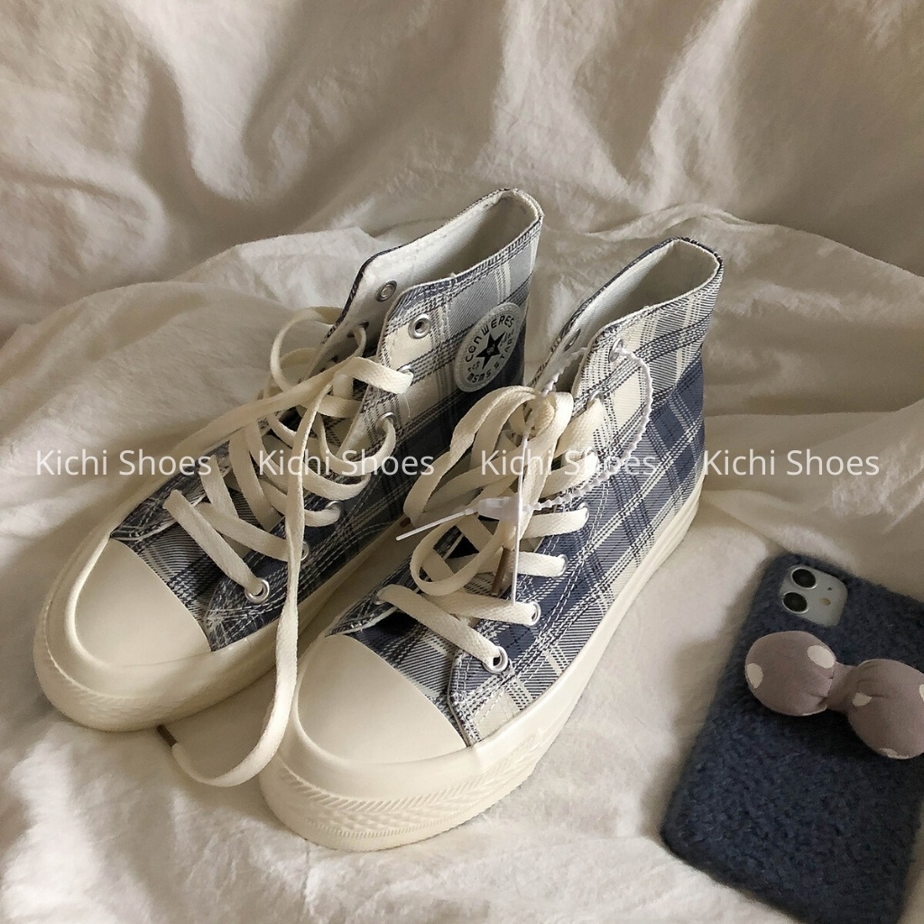 Giày CV cổ cao/cổ thấp kẻ caro full box Giày bata học sinh vải canvas phong cách Hàn Quốc Ulzzang Kichi Shoes mã 3601-2