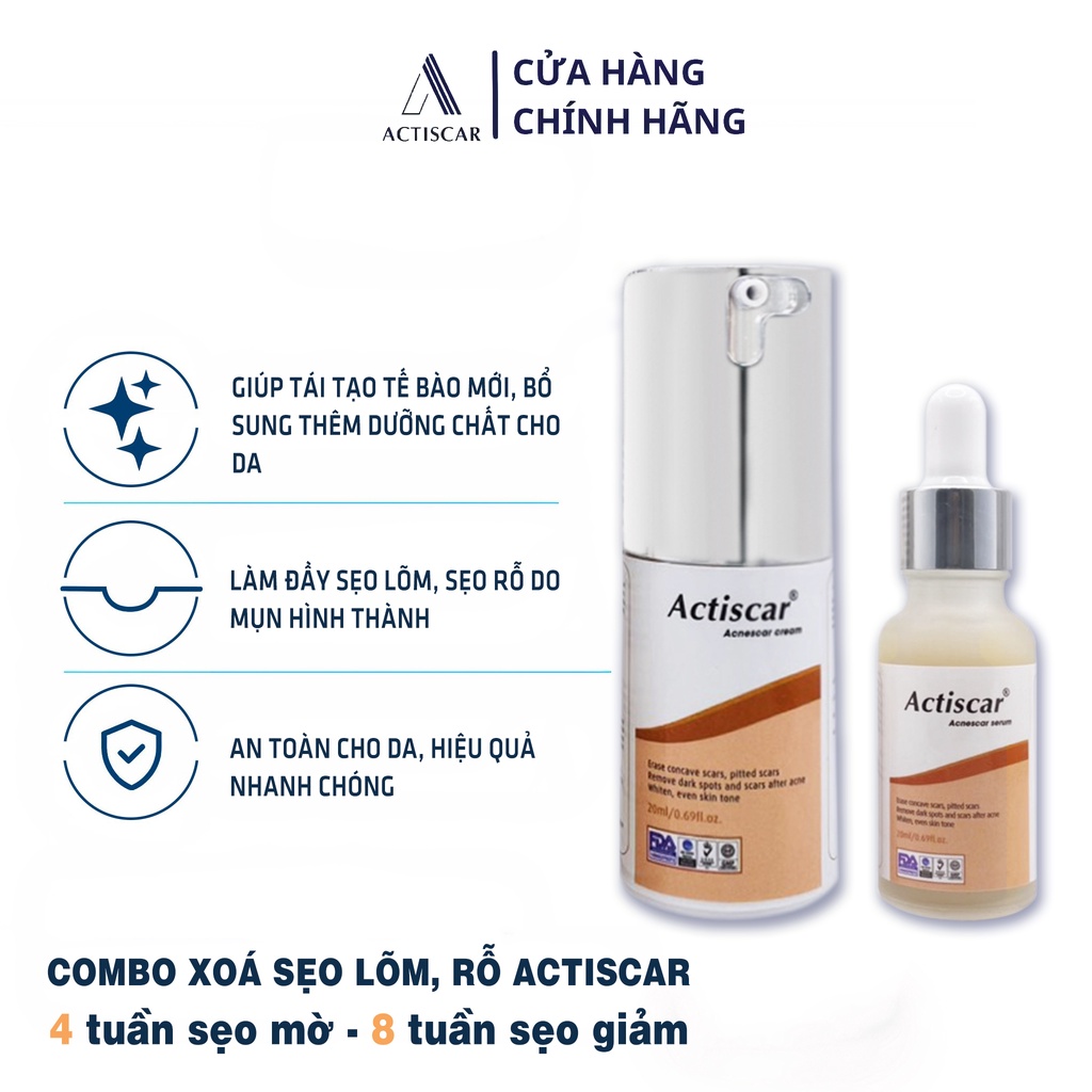 Kem Sẹo và Serum Actiscar Hỗ Trợ Xóa Sẹo Lõm, Sẹo Rỗ, Sẹo Thâm