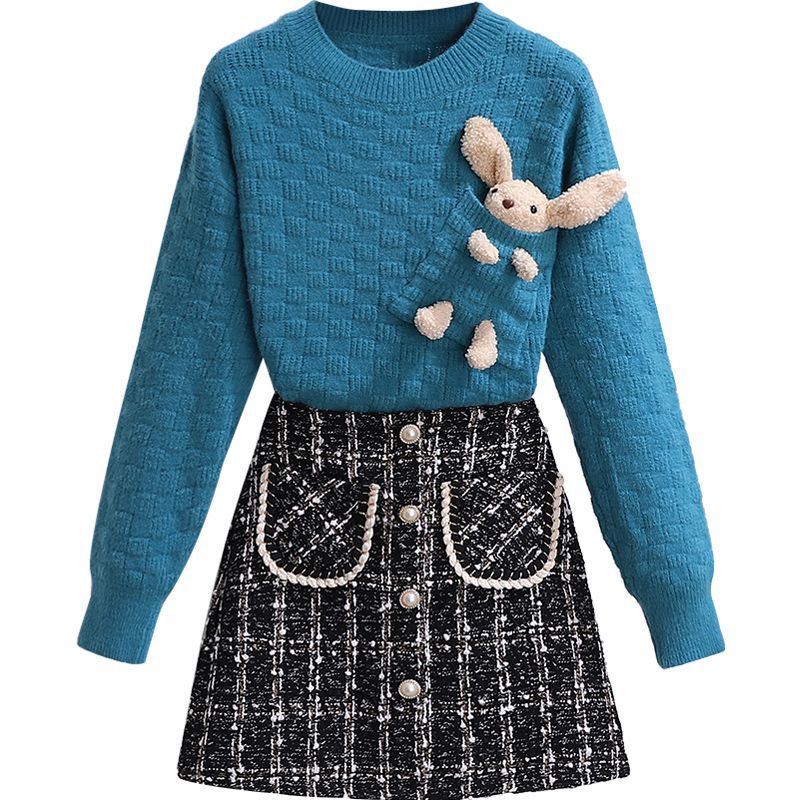 Bộ áo sweater + chân váy cỡ lớn thời trang thu đông mới 2021 cho nữ