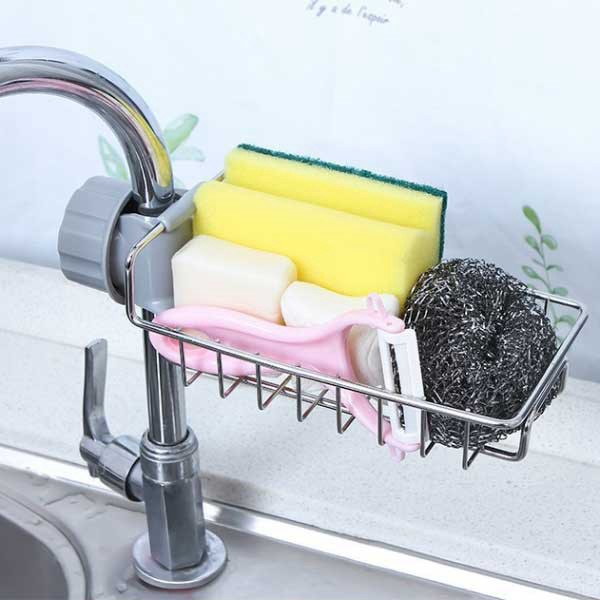 Kệ inox đẹp  FreeShip Giá Inox Gắn Vòi Nước Kệ Giỏ Đựng Để Đồ Rửa Chén, Bát Kệ Gắn Bồn,Giá để đồ rửa bát