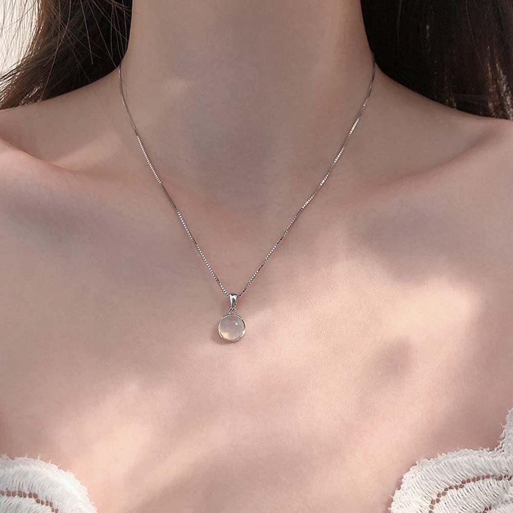 Vòng cổ Mặt Đá Zirconia Nhân Tạo Thanh Lịch Cho Nữ|Vòng cổ Tình Bạn Mặt Đá Chalcedony Màu Trắng Phong Cách Hàn Quốc