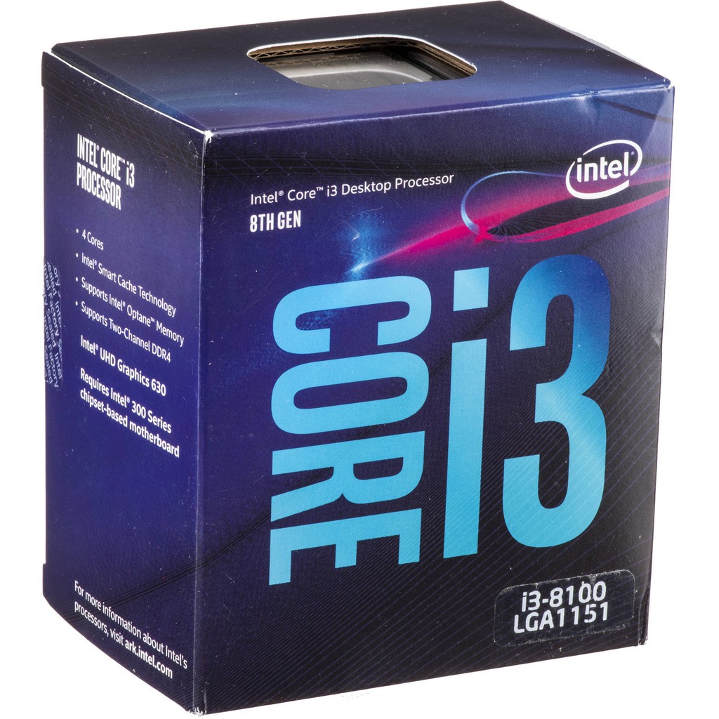 Vi xử lý  CPU Intel Core i3-8100 / 3.6Ghz / 4 nhân 4 luồng /  6MB - Tray ( Không Kèm Fan )