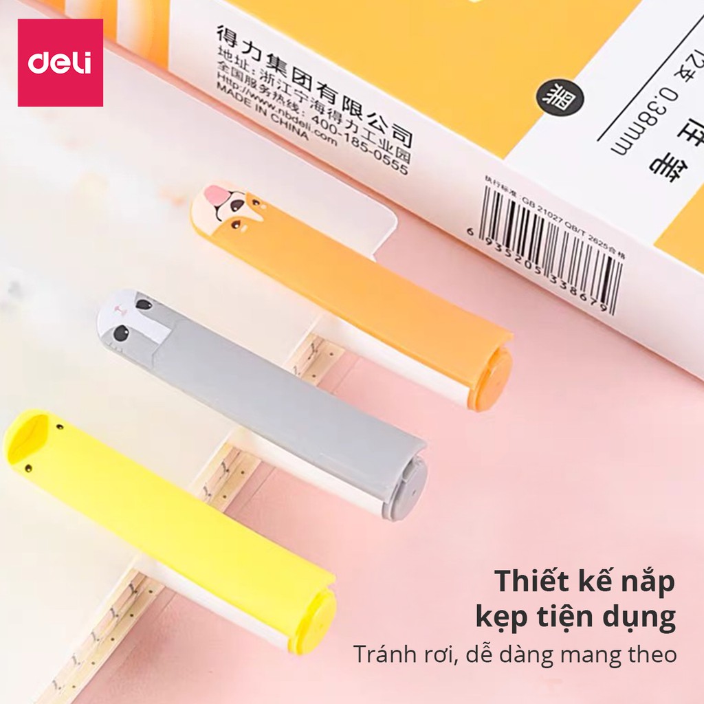 Bút bi nước học sinh mực gel đen 0.38mm Deli họa tiết đáng yêu nét viết đều trơn tru lâu hết mực chất lượng cao A416