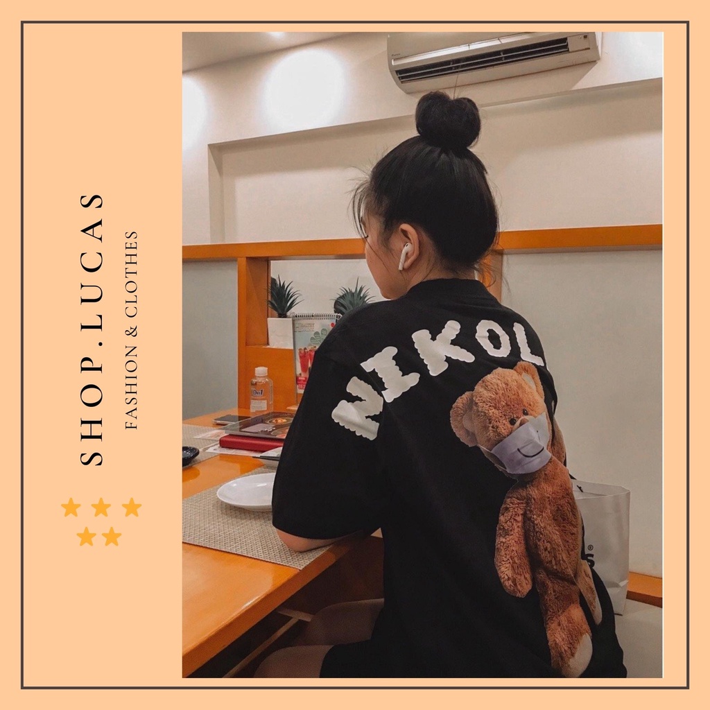 Áo Thun Nam Nữ Unisex Áo Phông form rộng tay ngắn giấu quần, trùm mông, vải cotton Gấu Teddy Mask Nikolas - shop.lucas