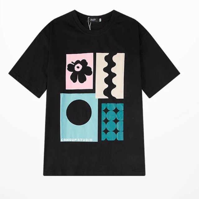 Áo Thun Tay Lỡ Unisex Nữ In Hình Hoạ Tiết Ngộ Nghĩnh, Áo Phông Dáng Suông Thụng Form Rộng Basic Thấm Hút