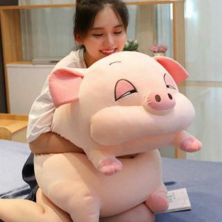 Gấu Ôm Heo Mắt Híp - Gấu Bông Con Heo Mắt Hí Buồn Ngủ Màu Hồng Và Xám 1m1