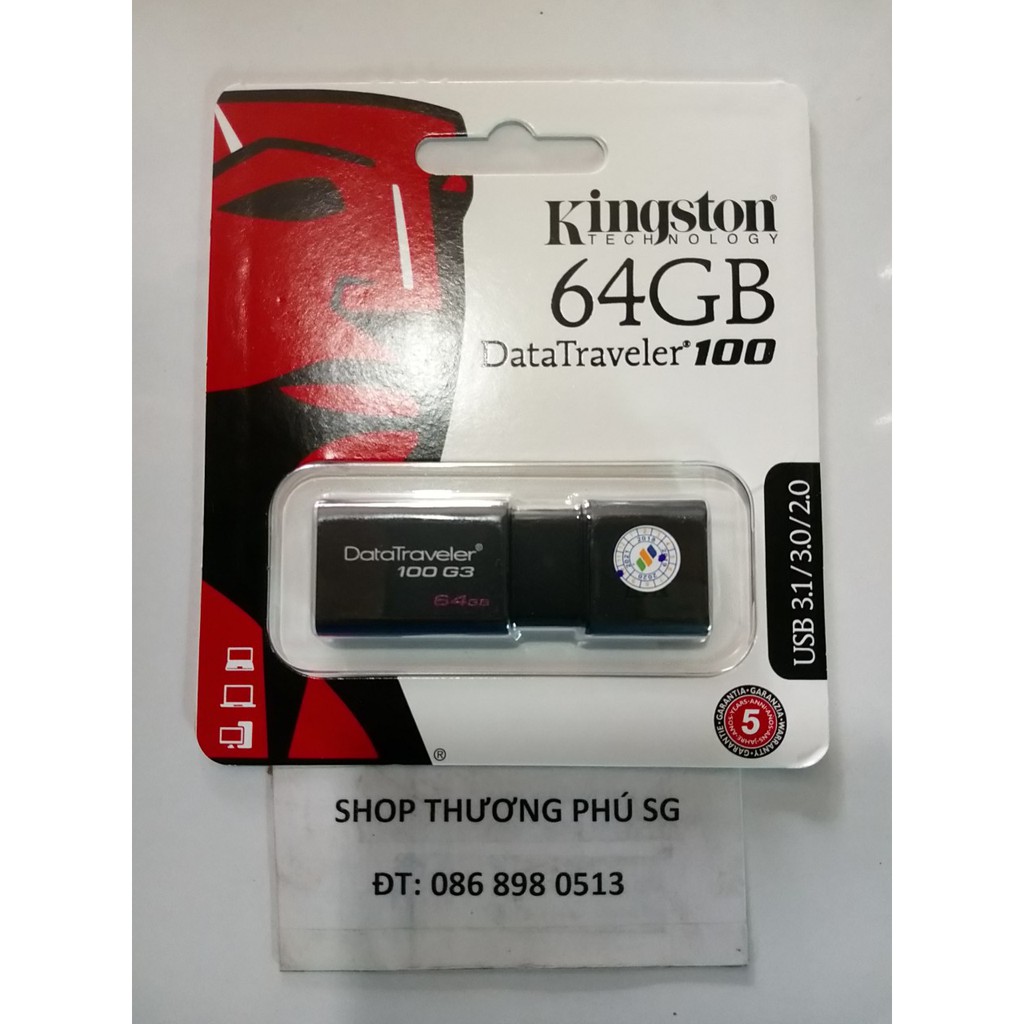 USB lưu trử: USB Flash Drive Kingston Data Traveler DT100G3 - 64GB