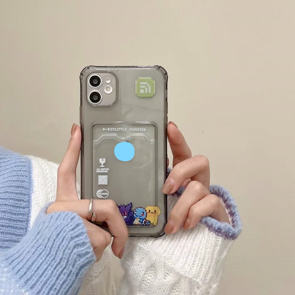 Ốp Điện Thoại Họa Tiết Hoạt Hình Pokemon Kèm Ngăn Đựng Thẻ Chống Sốc Cho iPhone 14 / 13 / 12 / 11 / X / 8 / 7P