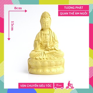 Tượng Phật Bà Quan Thế Âm Bồ Tát ngồi vàng đất - Cao 15cm