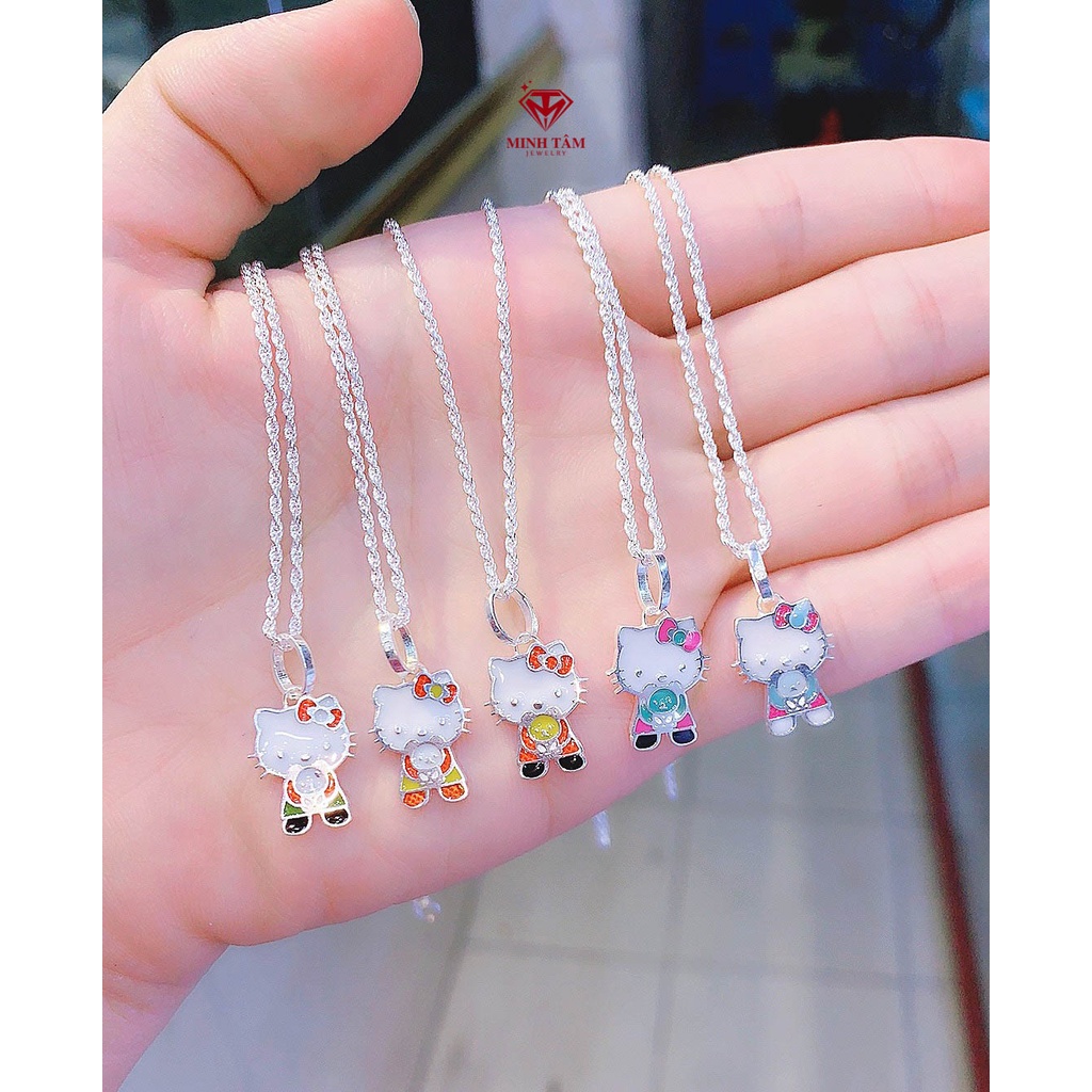 Dây chuyền bạc mèo Hello Kitty sơn màu chất liệu bạc ta cho bé Minh Tâm Jewelry