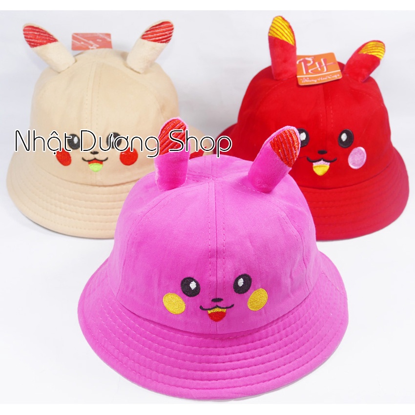 Mũ rộng vành trẻ em hình Pikachu dễ thương - Đỏ, Kem, Hồng chất liệu vải nhung cao cấp rất đẹp cho bé