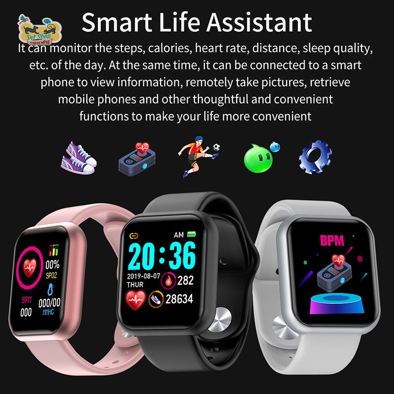 Y68 Smart Watch IP67 Waterproof Smart Bracelet Bluetooth Wristband Relo Heart Rate Monitor Sports Fitness Smart Band