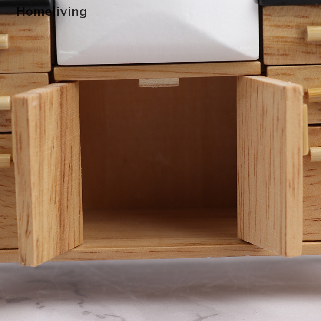 Mô Hình Tủ Chén / Bồn Rửa Bằng Gỗ Tỉ Lệ 1 / 12 Trang Trí Nhà Búp Bê