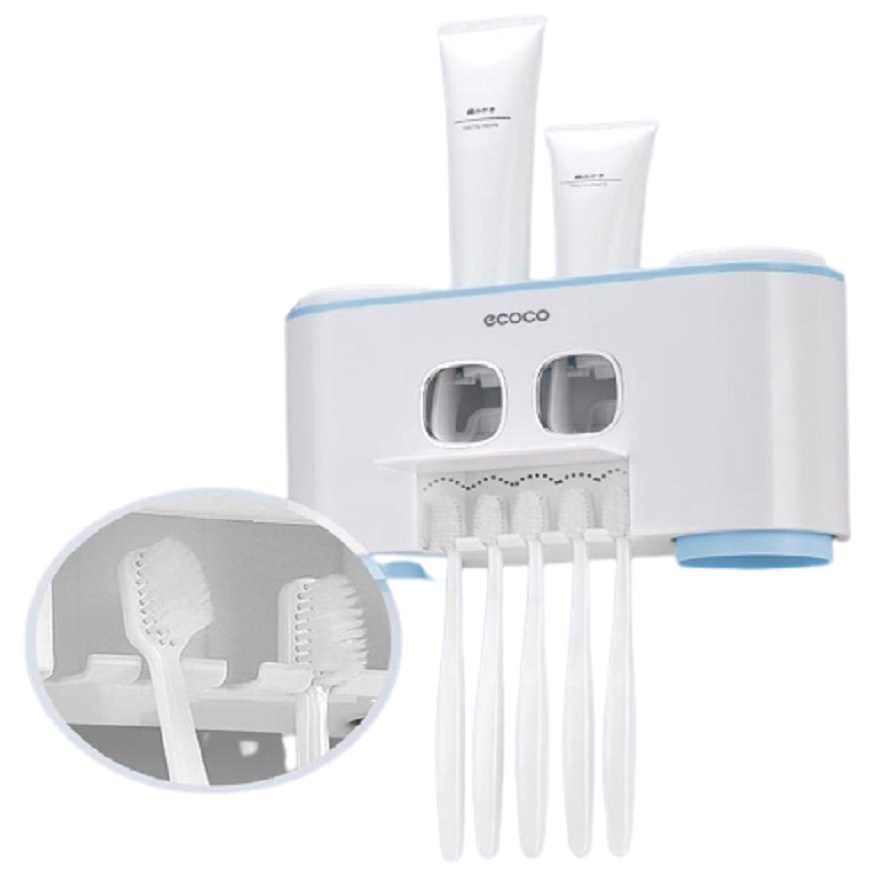 Nhả kem đánh răng tự động Ecoco - Hộp đựng kem và bàn chải đánh răng 5 ngăn 4 cốc cao cấp No.101132