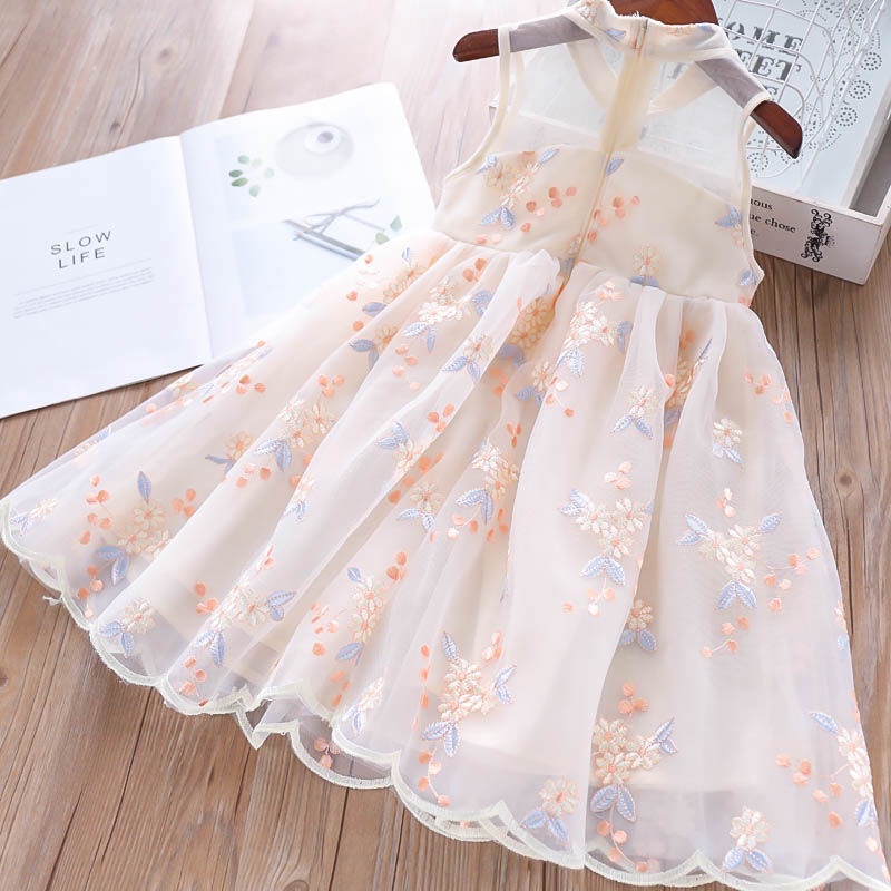 Đầm Công Chúa Phối Lưới Thêu Họa Tiết Phong Cách Phương Tây Cho Bé Gái