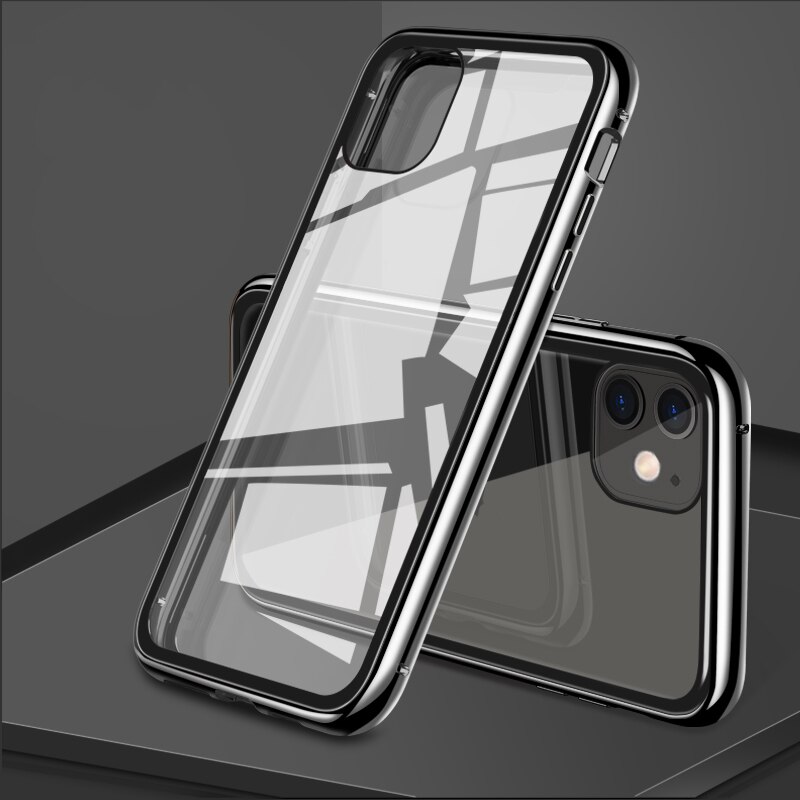 Ốp điện thoại kính cường lực hai mặt viền kim loại nam châm thích hợp cho iPhone X XR XS Max 8 7 6 6S Plus SE 2020