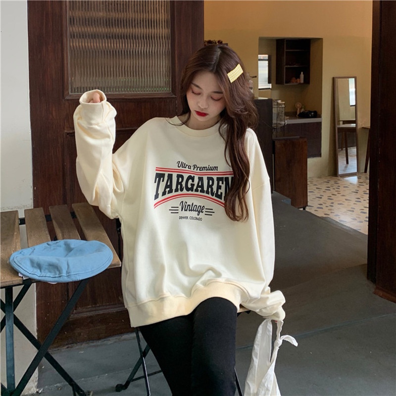 IELGY    Áo sweater Nữ Tay Dài Cổ Tròn Dáng Rộng Phối Lông Thời Trang
