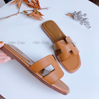 Dép thời trang hm da sần đế nâu