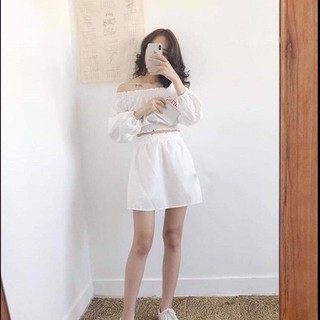 [ HOT HIT KÈM HÌNH THẬT 100%] SET ÁO CROPTOP TRỄ VAI TAY BỒNG KÈM CHÂN VÁY XINH XINH