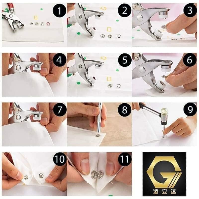 Kìm Bấm Cúc Vành Áo Kim Loại Đa Năng Bộ Kìm Bấm Khuy Kèm Cúc Bấm 9.5mm Thép Không Gỉ