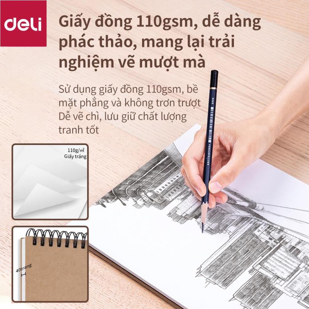 Sổ vẽ phác thảo 110gsm / 160gsm Deli - Gáy lò xo - Khổ dọc A4 - Giấy vẽ màu nước - 73357 / 73634 [Deli]