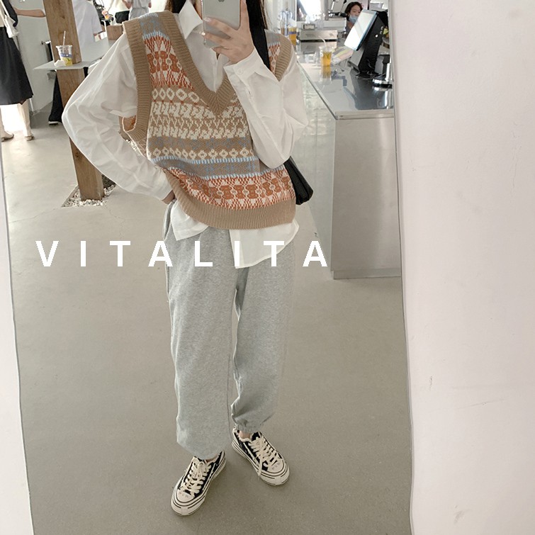 Áo gile len form rộng chất dệt kim họa tiết thổ cẩm Style Ulzzang Vitalita GL02 | BigBuy360 - bigbuy360.vn