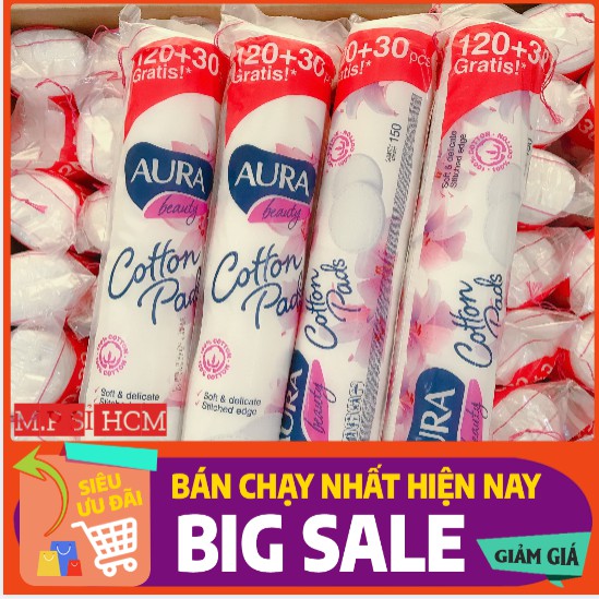 [Chính hãng] Bông tẩy trang Aura 100% Cotton thấm hút nhanh mềm mịn không đổ lông