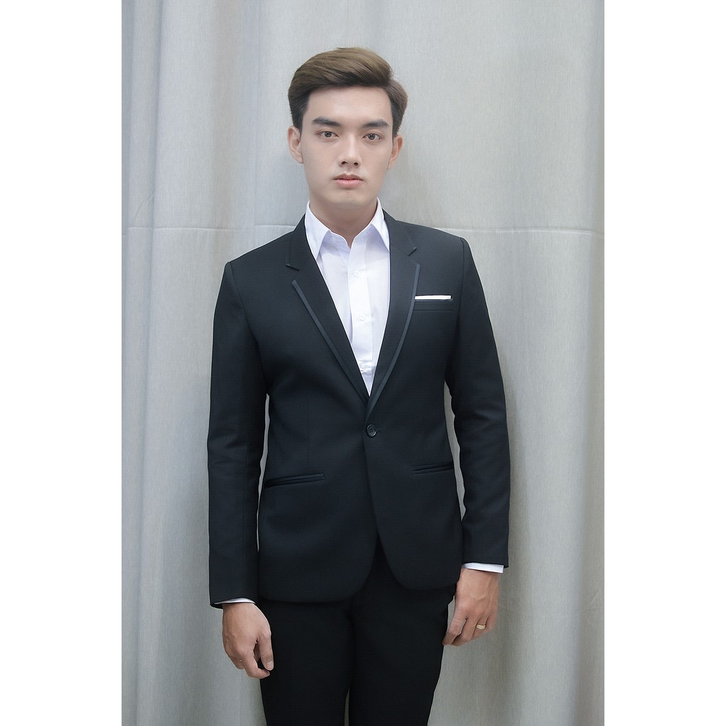 Áo vest nam 1 nút ôm body màu đen viền đen