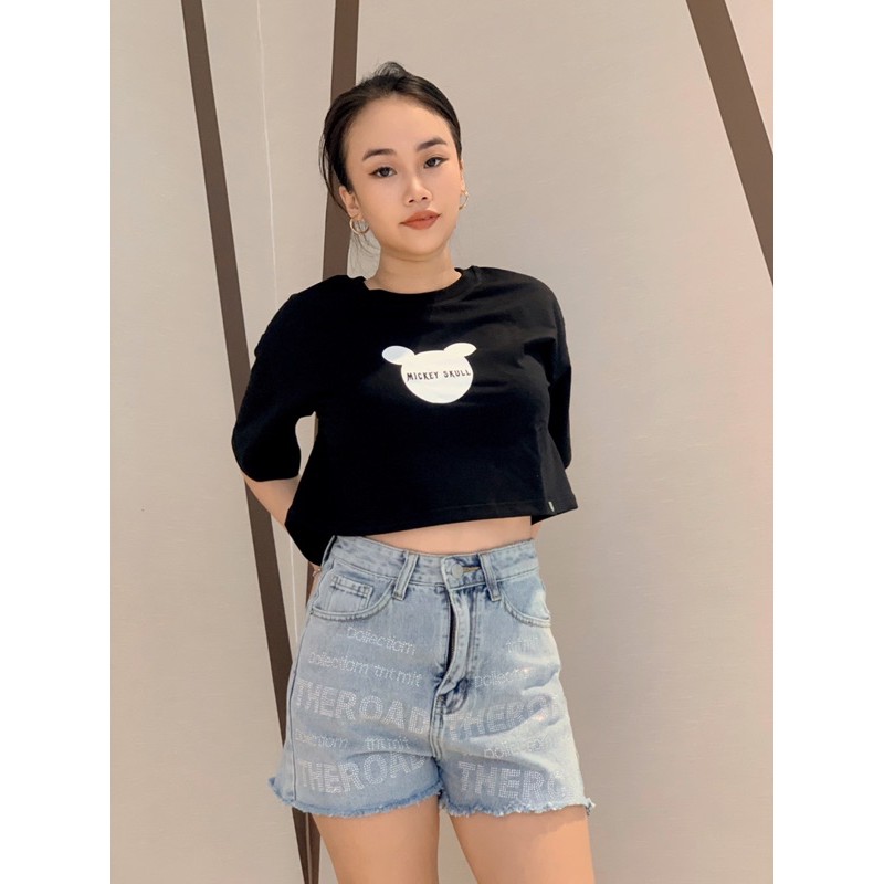 Croptop form rộng in hình Mickey