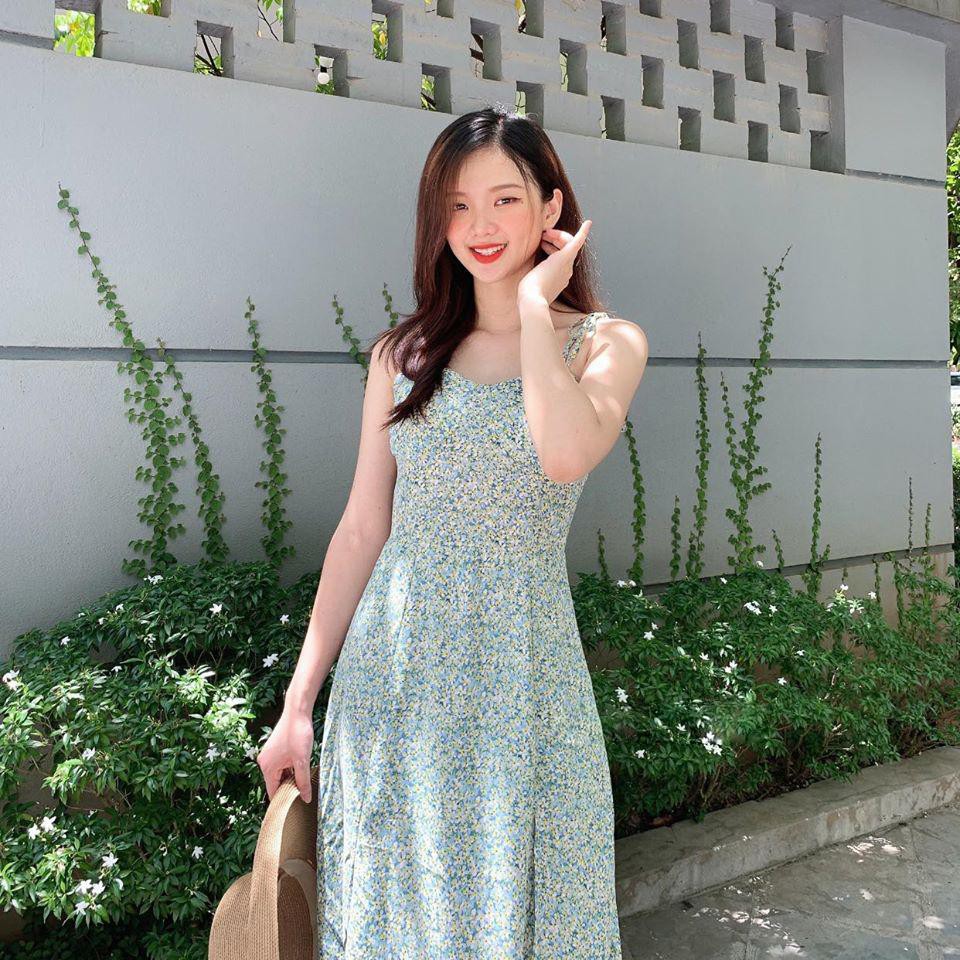 Váy hoa nhí 2 dây dáng dài đi biển ulzzang Hàn Quốc, Váy 2 dây hoa nhí kèm mút ngực Vintage VTT1 - Peyy clothig | BigBuy360 - bigbuy360.vn