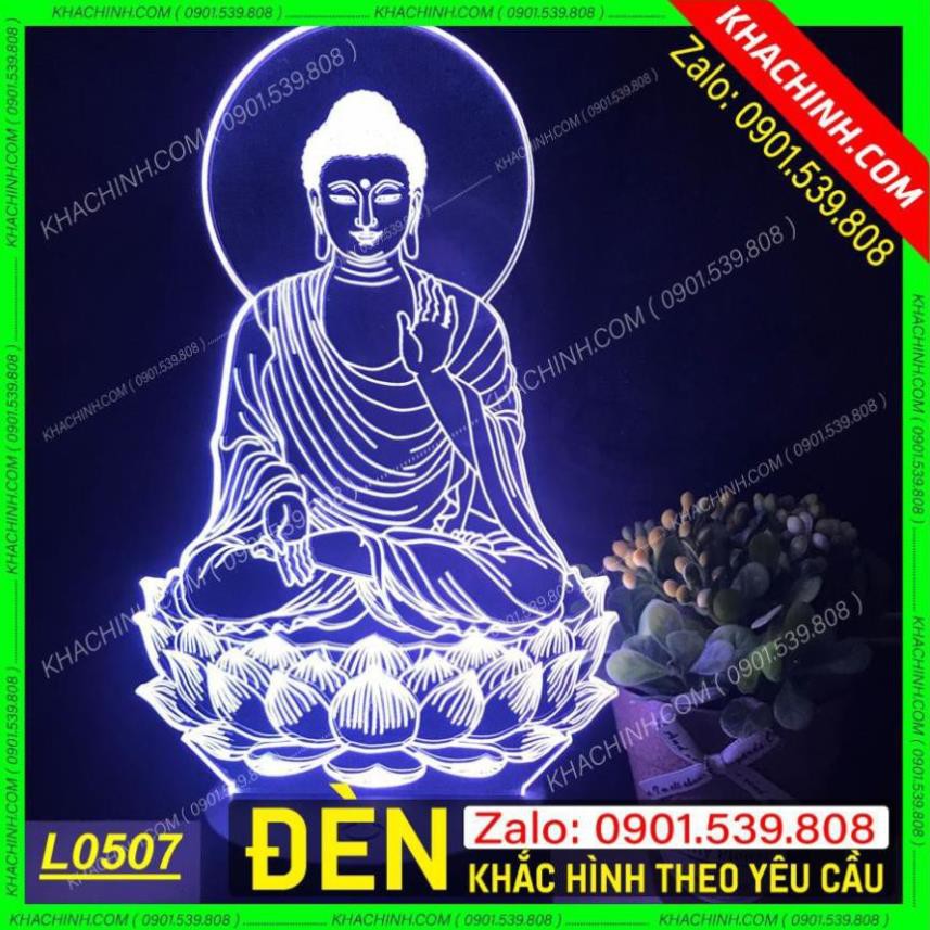 Đèn thờ hình Phật - đèn Phật Giáo để bàn thờ sáng đẹp khắc laser Mẫu L0507-L có Remote thay đổi 16 màu