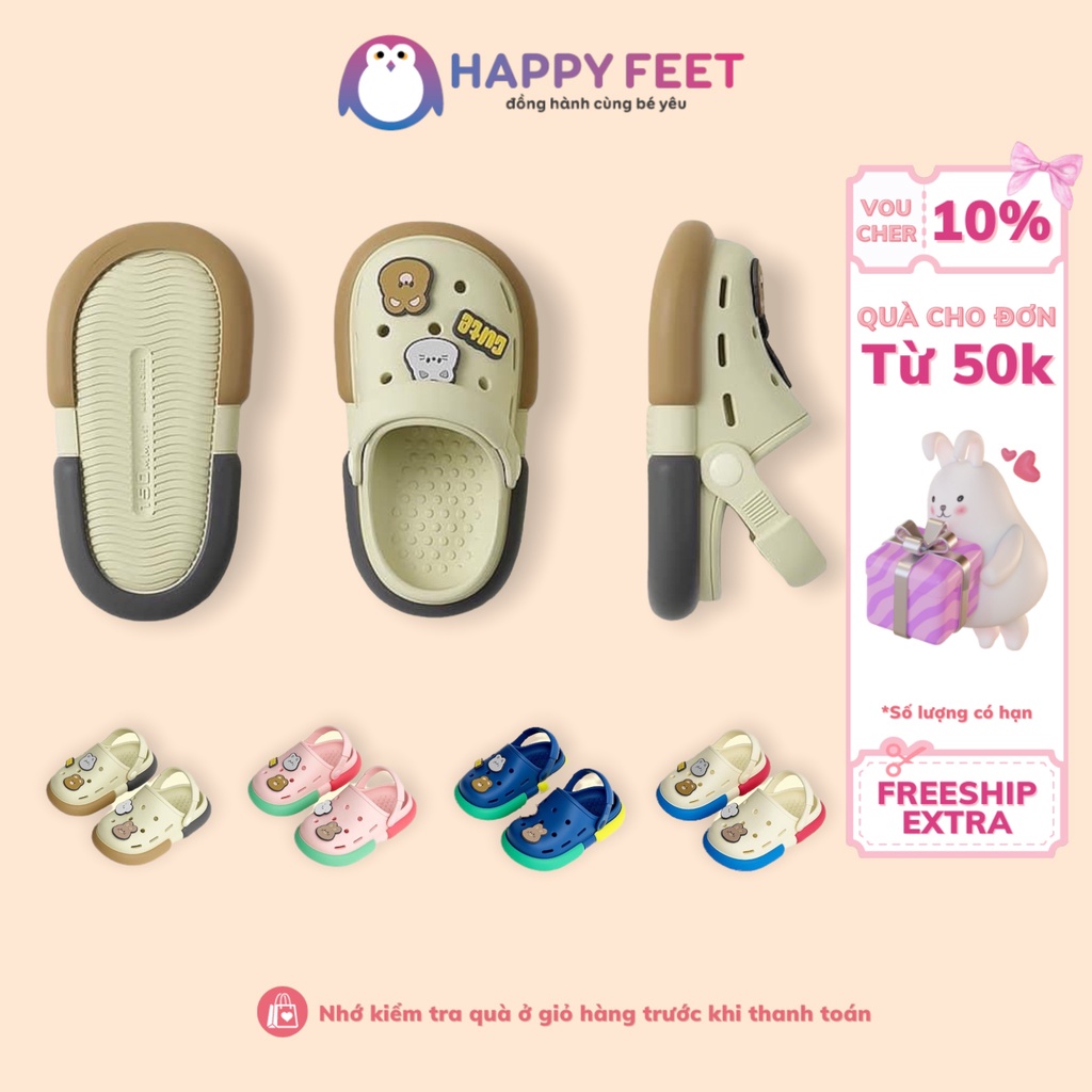Dép sục cho bé Cheerful Mario- Happy Feet No7702 quai cài chống trơn trượt màu sắc và họa tiết thời trang Hàn Quốc