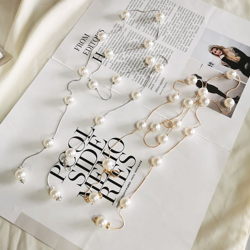 Thắt Lưng Dây Xích Mảnh Đính Ngọc Trai Thời Trang Cho Nữ