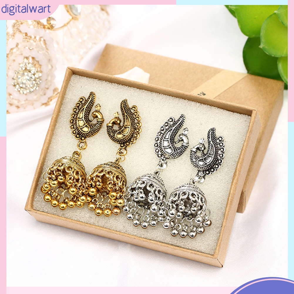 Khuyên tai nữ trang dáng dài tạo hình chim công độc đáo