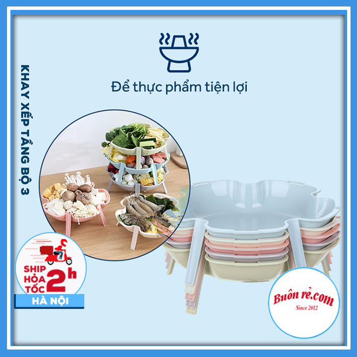 Bộ 3 Đĩa đựng hoa quả Việt Nhật 5697 trang trí bàn ăn - Bộ 3 Khay xếp tầng đựng đồ ăn lẩu,nướng  - 01472