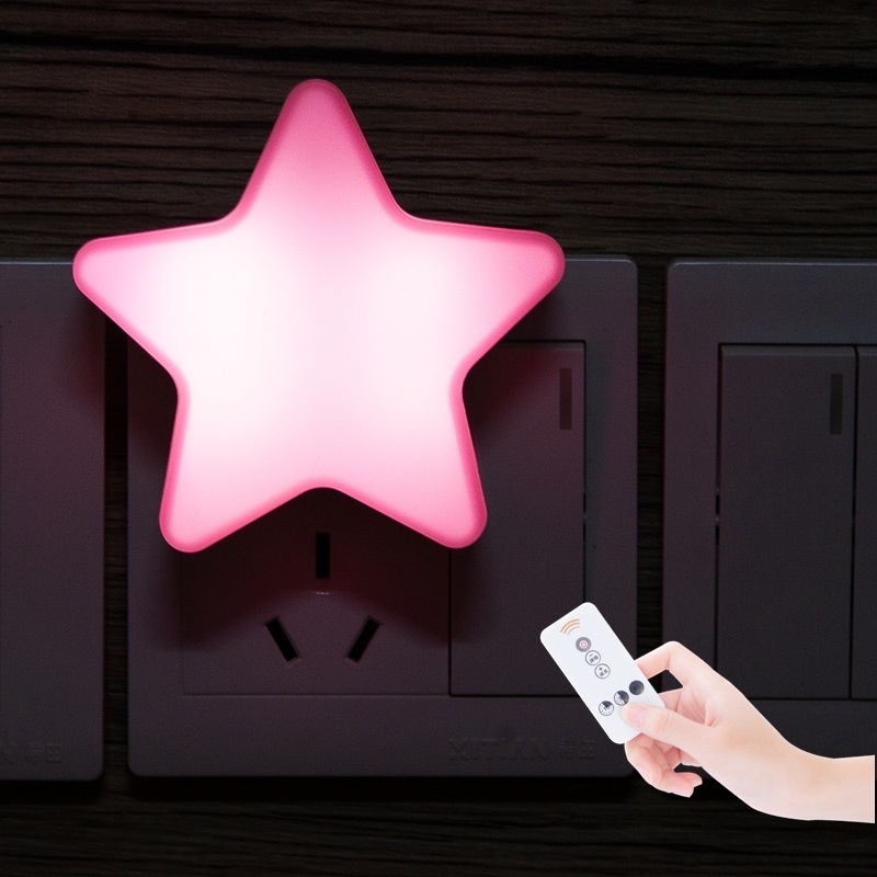 Remote Controller Cute Star LED Plug-in Light Sensor Control Bedside Wall Lamp Baby Sleeping Light Night Light