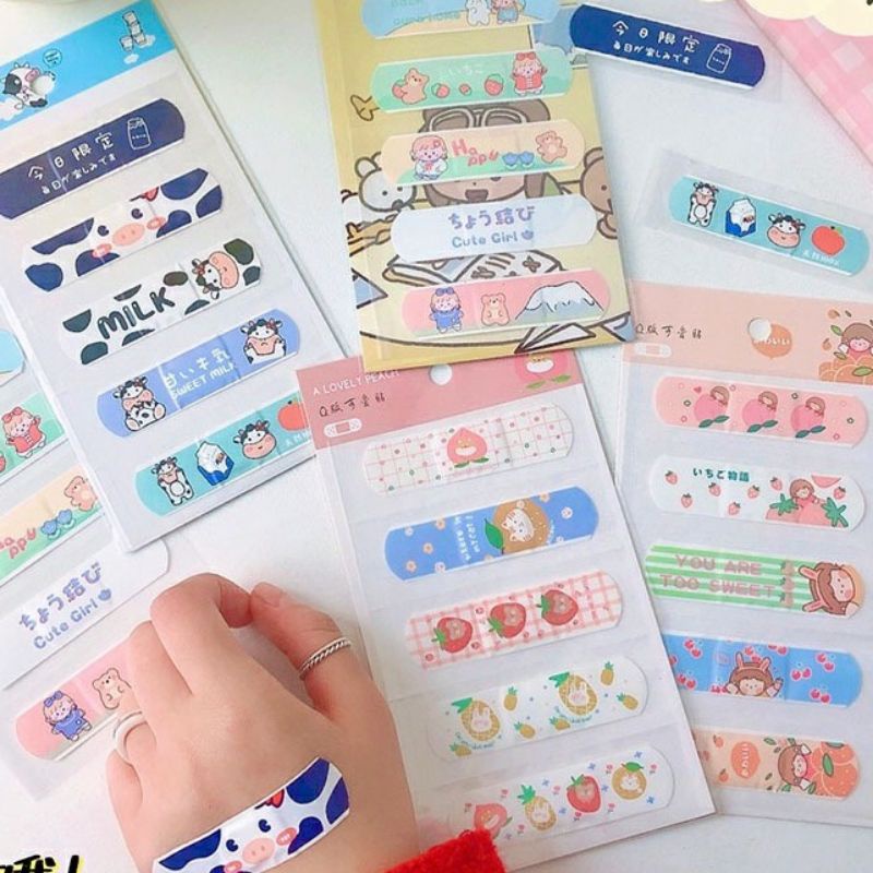 Băng Keo Cá Nhân Họa Tiết Siêu Dễ Thương, 1 Set Gồm 5 Miếng