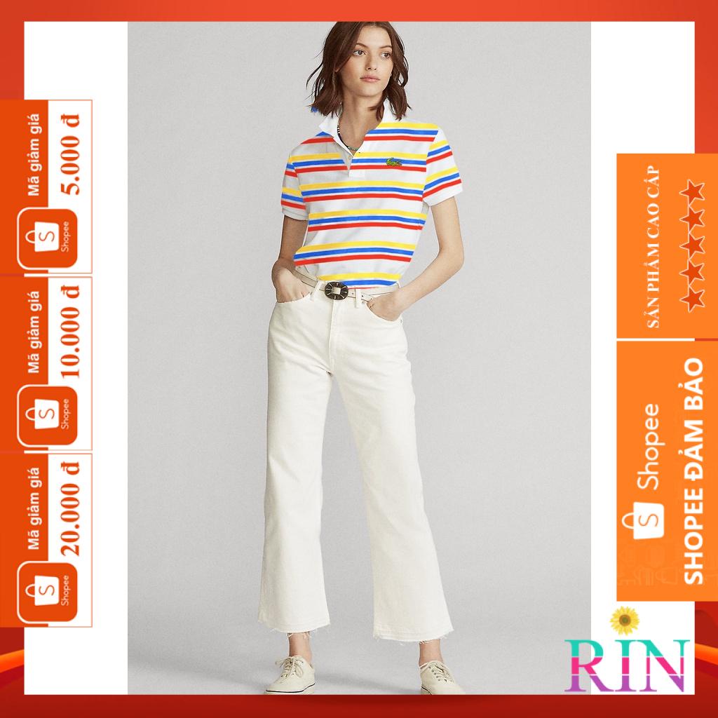 [HÌNH THẬT] ÁO THUN CỔ TRỤ LACOSTE SỌC VÀNG TRẮNG VNXK   - COTTON CÁ SẤU 100%