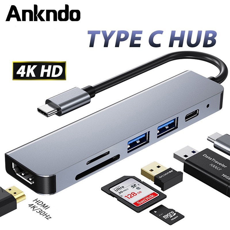 Bộ Chia Usb Đa Cổng 4k Hdmi Ra / Usb 3.0 6 Trong 1