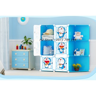 {DOREMON}TỦ NHỰA LẮP GHÉP 9 Ô XANH DƯƠNG CỬA DOREAMON LỚN ĐỂ ĐỒ ĐA NĂNG THÔNG MINH CHO BÉ sâu 47cm