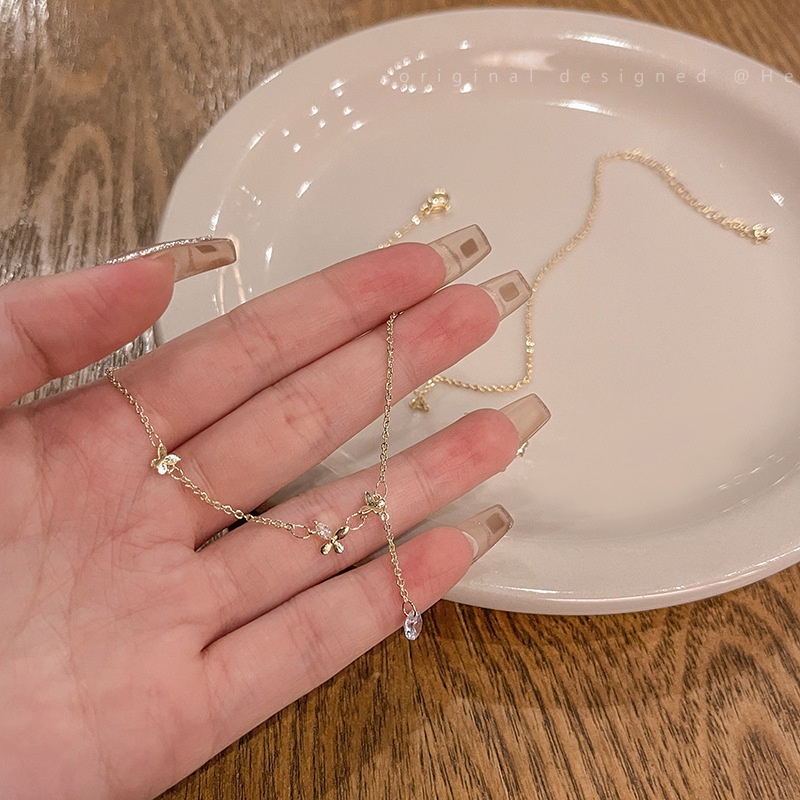 Vòng cổ Mặt Hình Bướm Mini Đính Đá Zircon Phong Cách Hàn Quốc Thời Trang Sang Trọng Cho Nữ