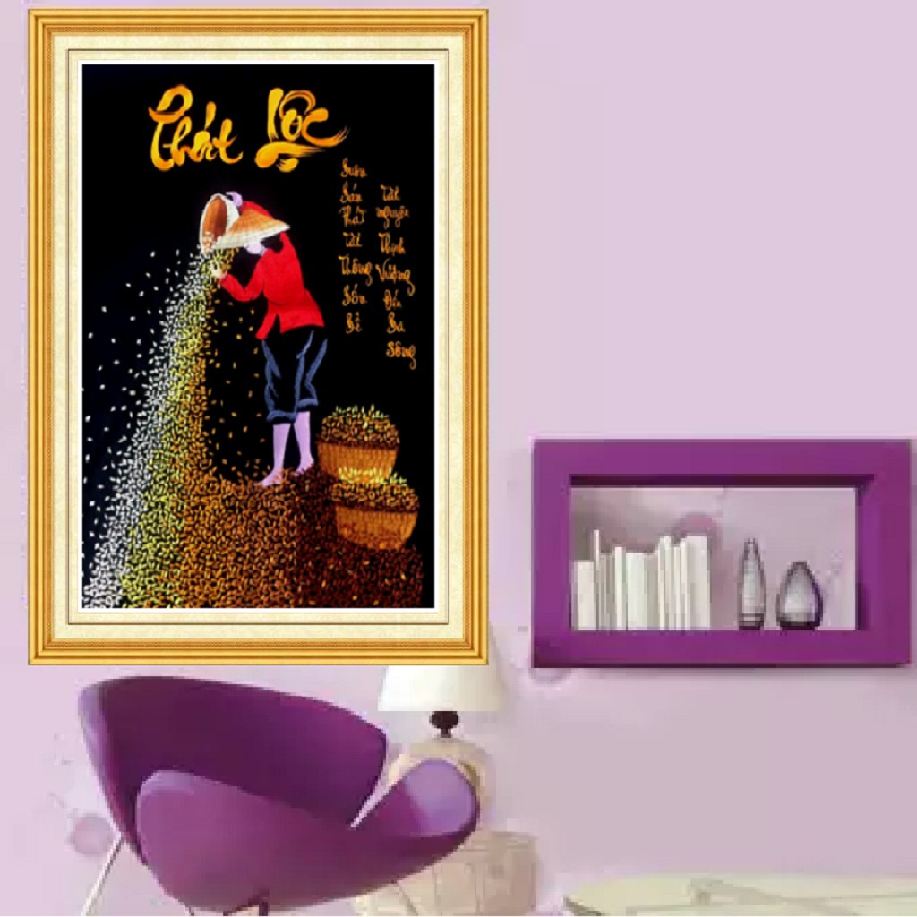 Tranh thêu phát lộc KT:43x54cm,tranh chưa thêu.Tặng kéo và xỏ chỉ.