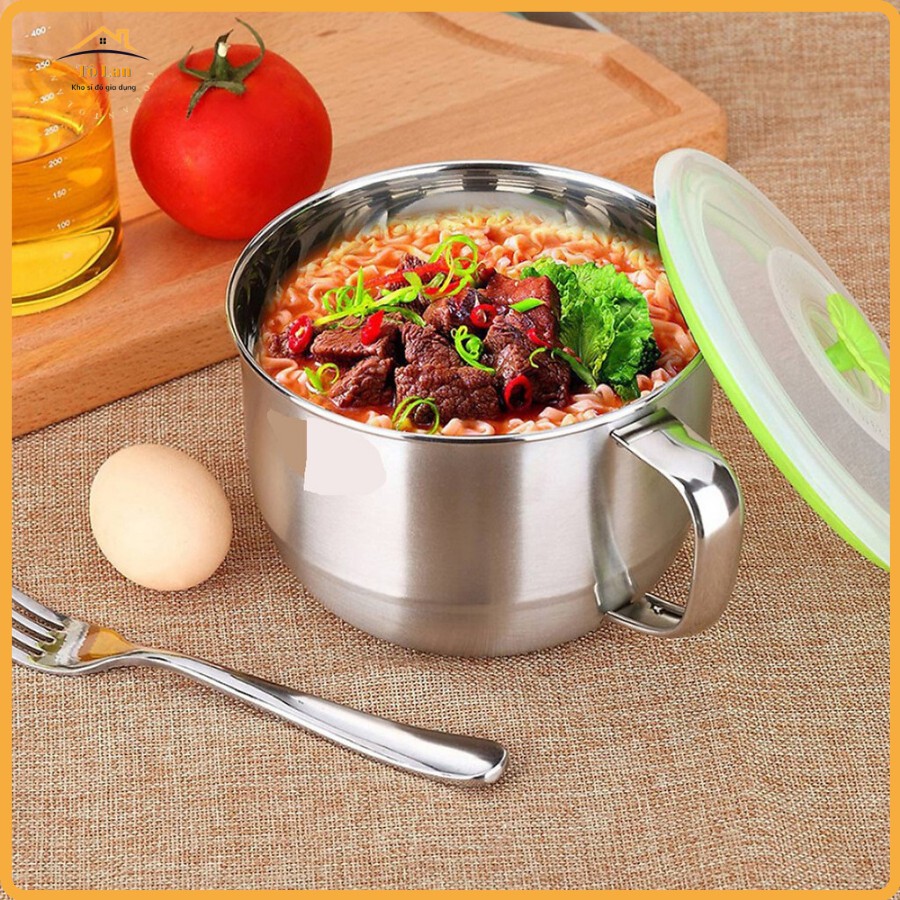 [QUÀ TẶNG LÀ KHẨU TRANG BẠN NHÉ] Ca Nấu Mì Có Nắp Đậy / Ly Mì Dạng Tô Inox 14cm | BigBuy360 - bigbuy360.vn